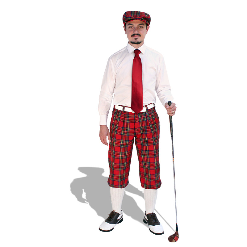 Dress Shirt Golf Outfit - Mens Royal Stewart & White with Solid Red Tie