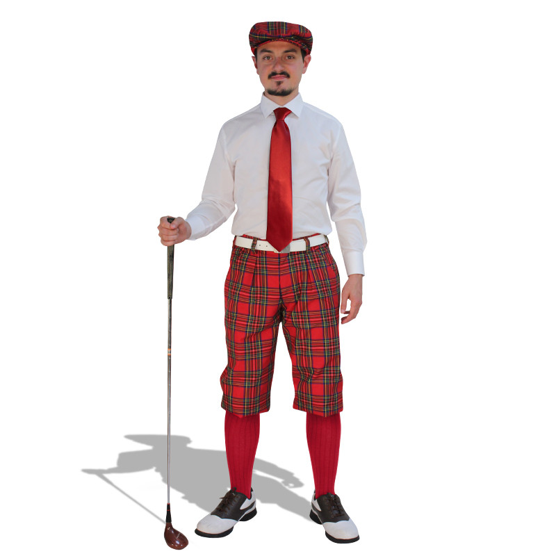 Dress Shirt Golf Outfit - Mens Royal Stewart & Red with Solid Red Tie