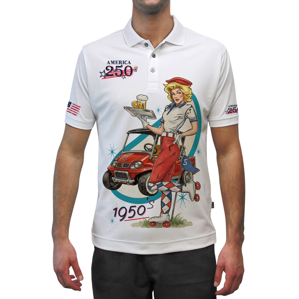 USA Patriot Heroes 250 Golf Shirt - Roller Skate Girl 1950s Putter Pal
