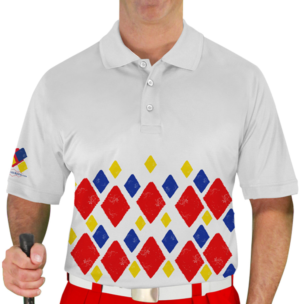 Mens Argyle Arcadia Golf Shirt - 5B: Red/Yellow/Royal