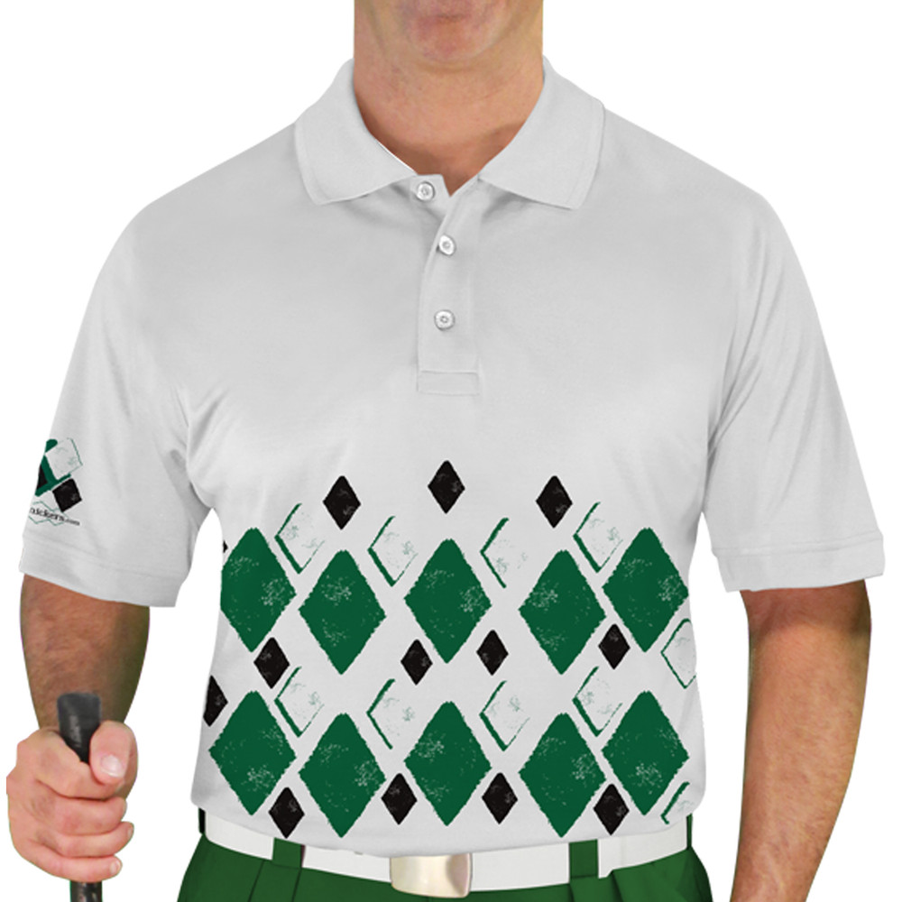 Mens Argyle Arcadia Golf Shirt - 5H: Dark Green/Black/White