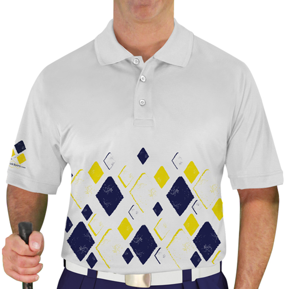 Mens Argyle Arcadia Golf Shirt - 5O: White/Yellow/Navy
