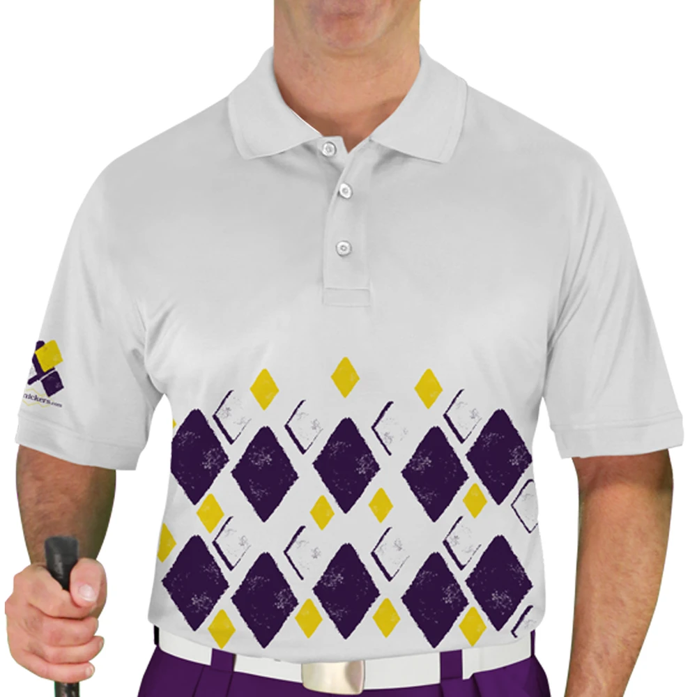 Mens Argyle Arcadia Golf Shirt - 5Q: Purple/Yellow/White
