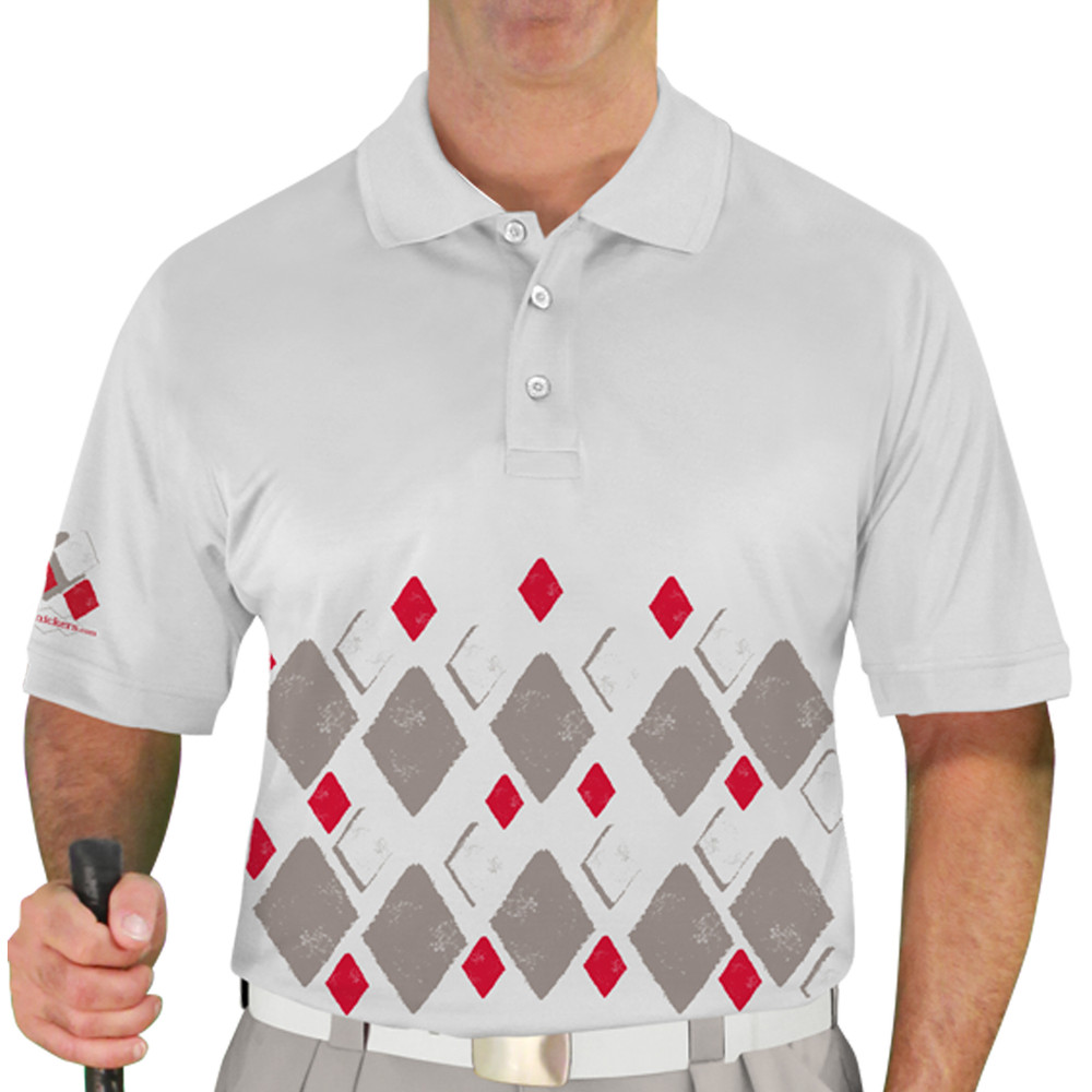 Mens Argyle Arcadia Golf Shirt - 5T: Taupe/Red/White