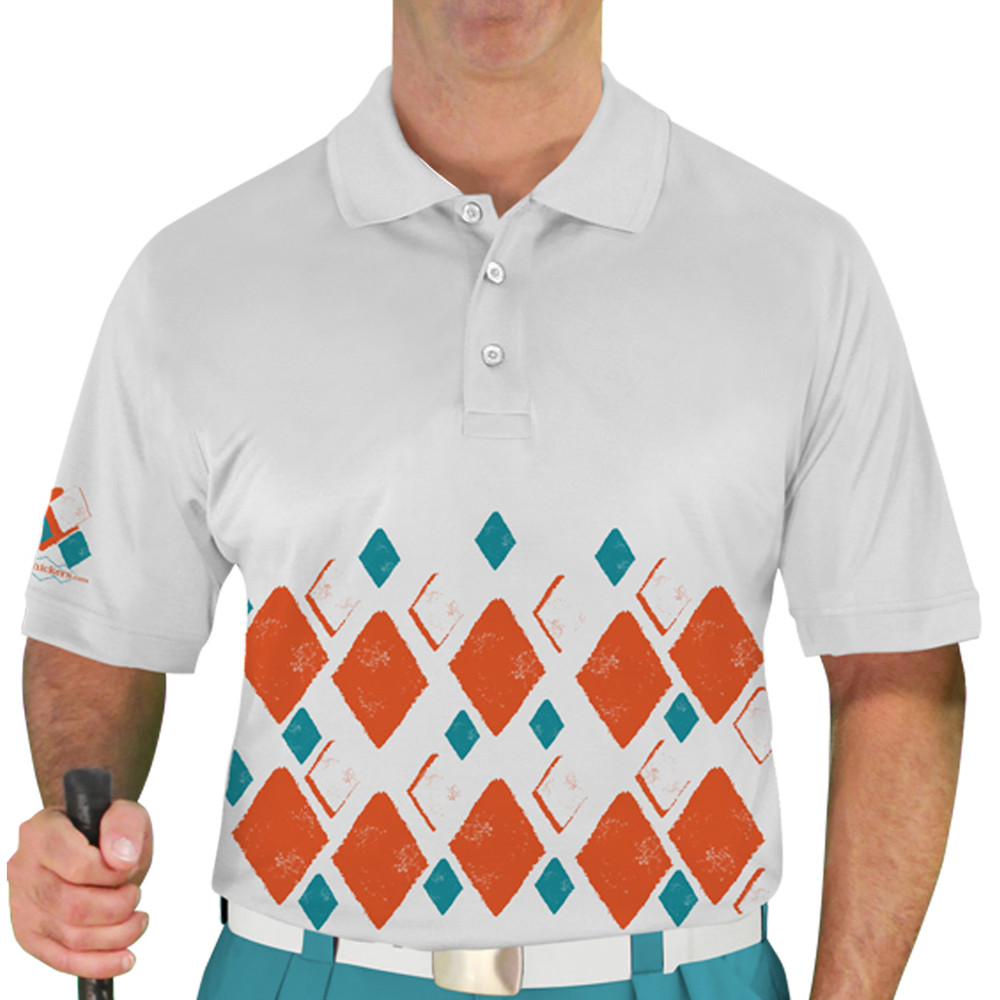 Mens Argyle Arcadia Golf Shirt - 5V: Orange/White/Teal