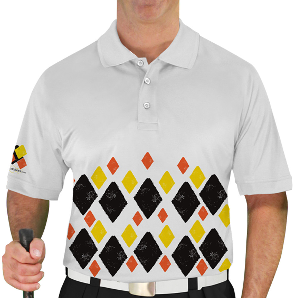 Mens Argyle Arcadia Golf Shirt - 6B: Black/Orange/Yellow