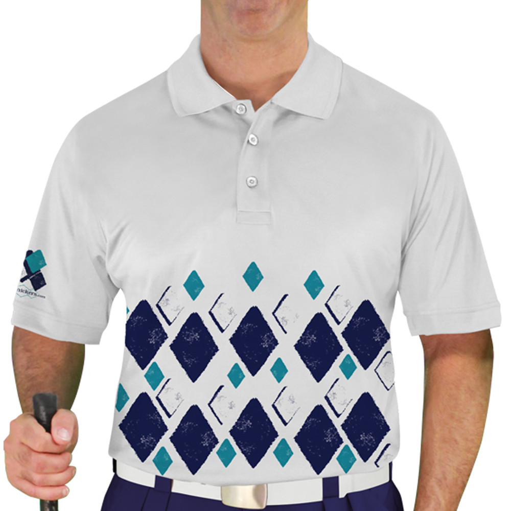 Mens Argyle Arcadia Golf Shirt - 6P: Navy/White/Teal