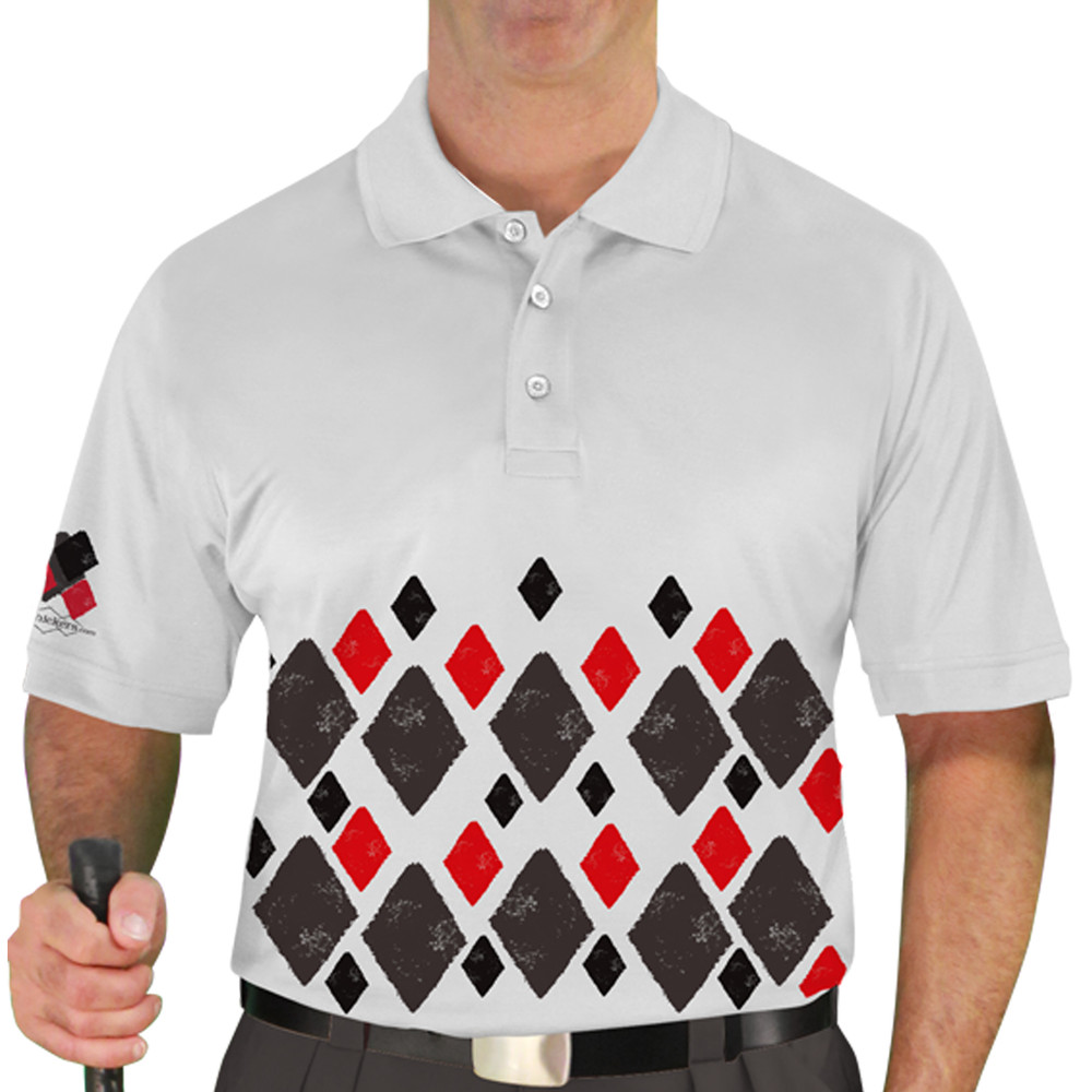 Mens Argyle Arcadia Golf Shirt - 6U: Charcoal/Black/Red