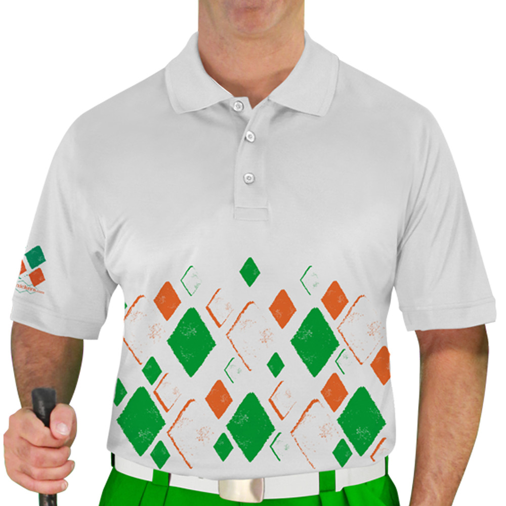Mens Argyle Arcadia Golf Shirt - 6Z: White/Orange/Lime