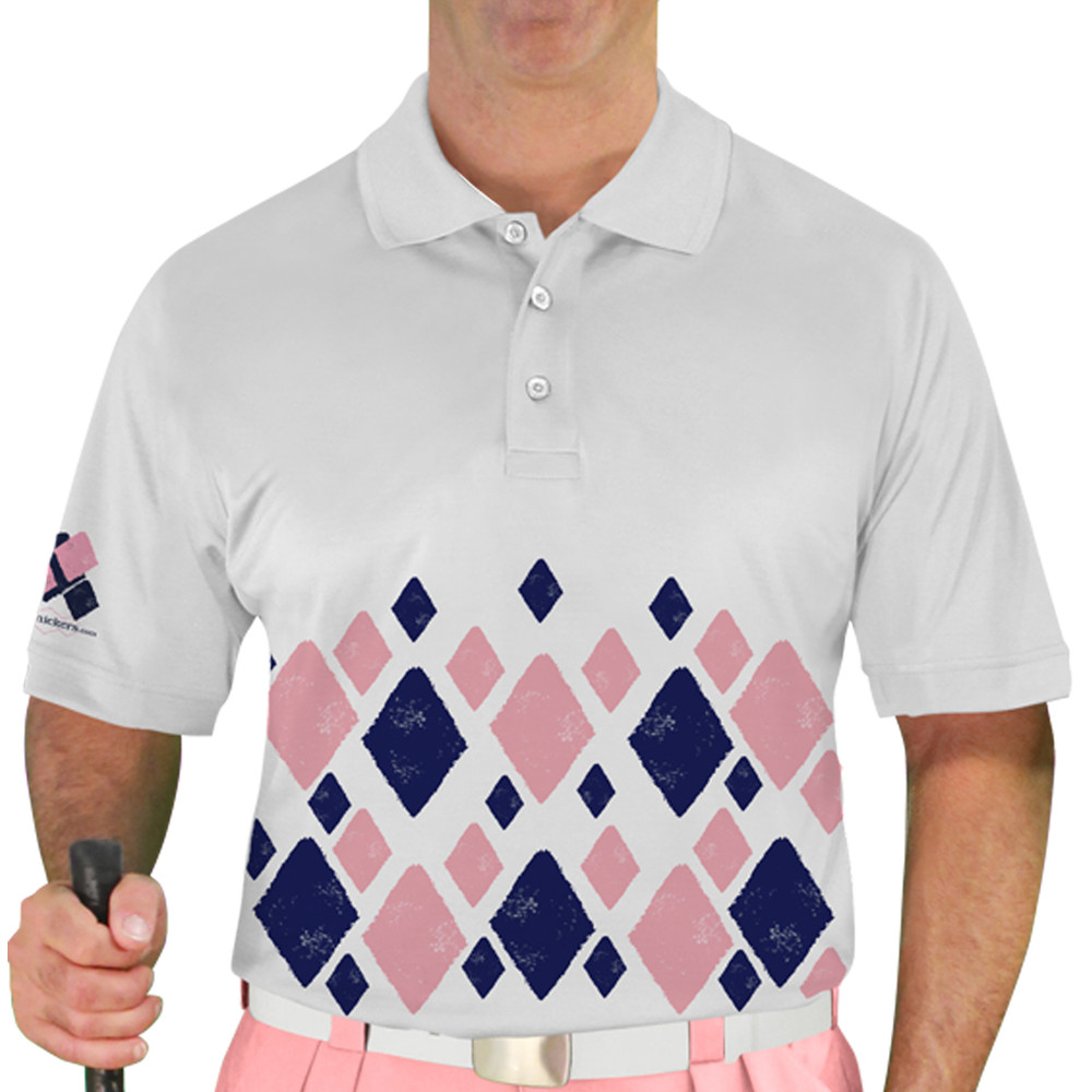 Mens Argyle Arcadia Golf Shirt - AAA: Navy/Pink