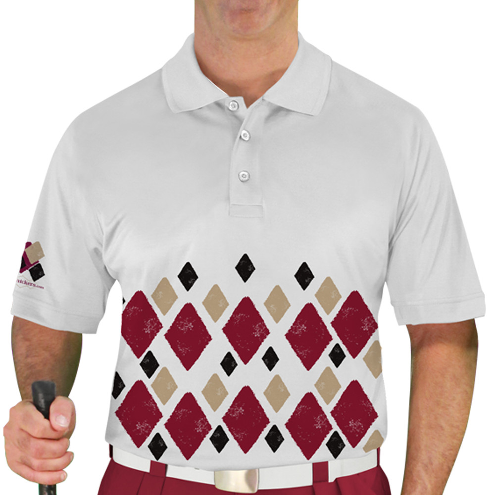 Mens Argyle Arcadia Golf Shirt - CCCC: Maroon/Black/Khaki
