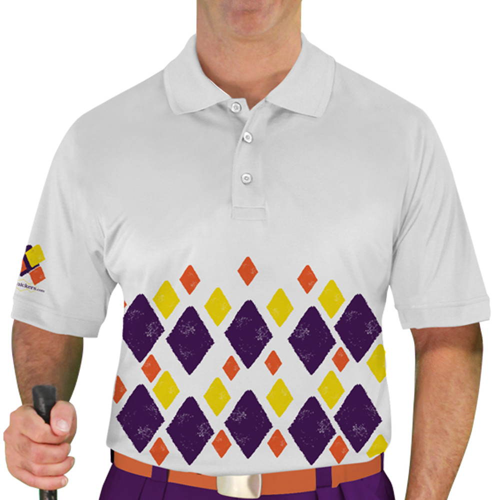 Mens Argyle Arcadia Golf Shirt - IIII: Purple/Orange/Yellow