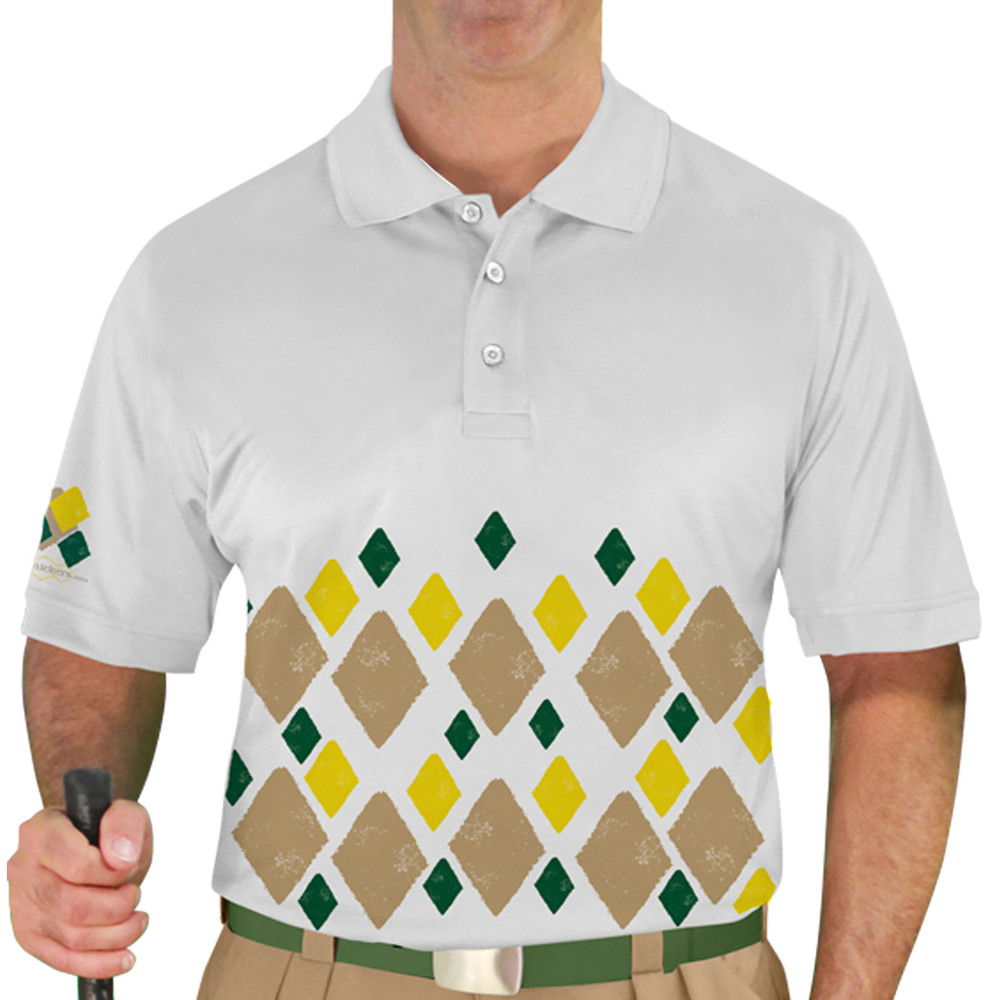 Mens Argyle Arcadia Golf Shirt - KKK: Khaki/Dark Green/Yellow