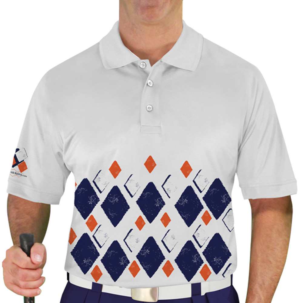 Mens Argyle Arcadia Golf Shirt - LLLL: Navy/Orange/White