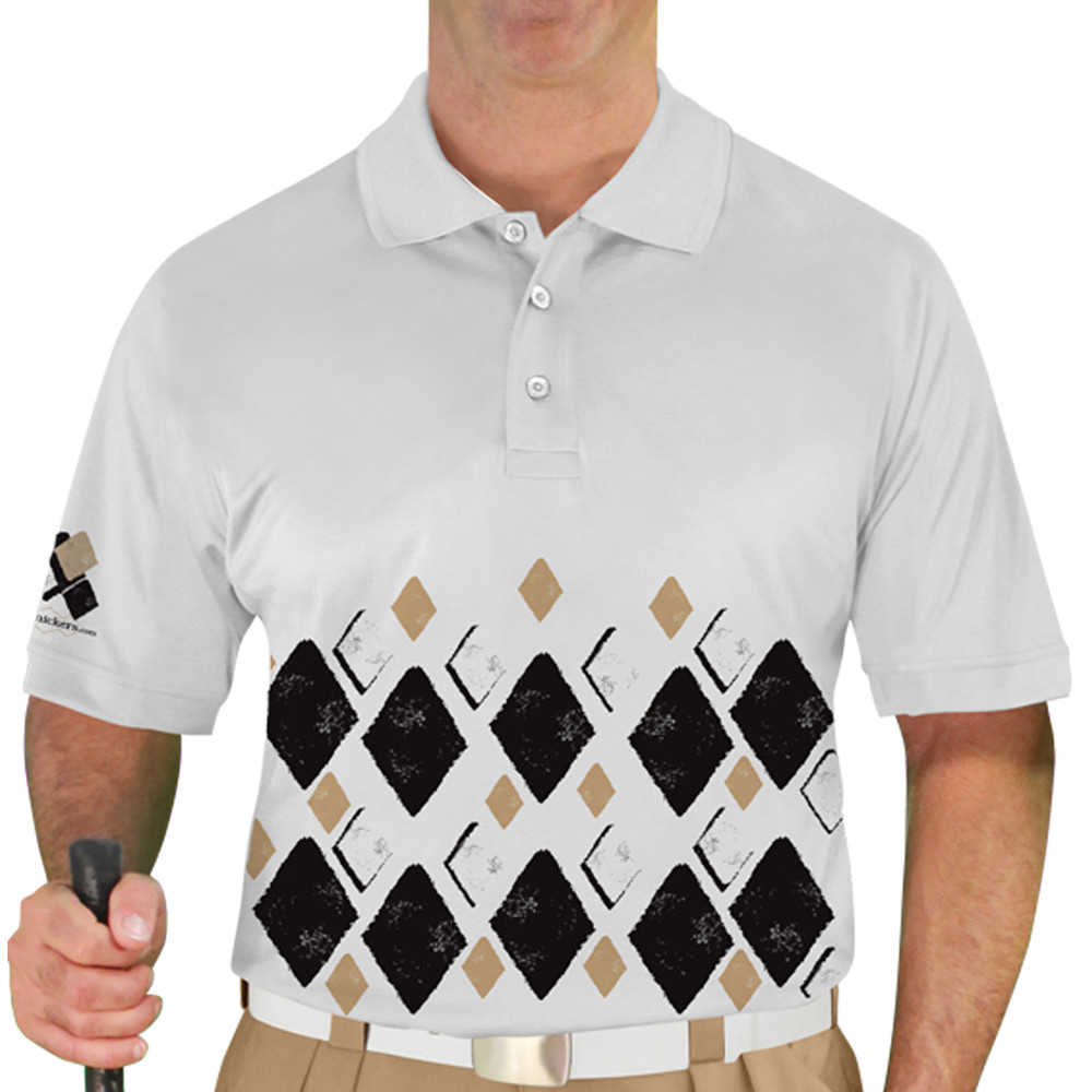 Mens Argyle Arcadia Golf Shirt - MMMM: Black/Khaki/White