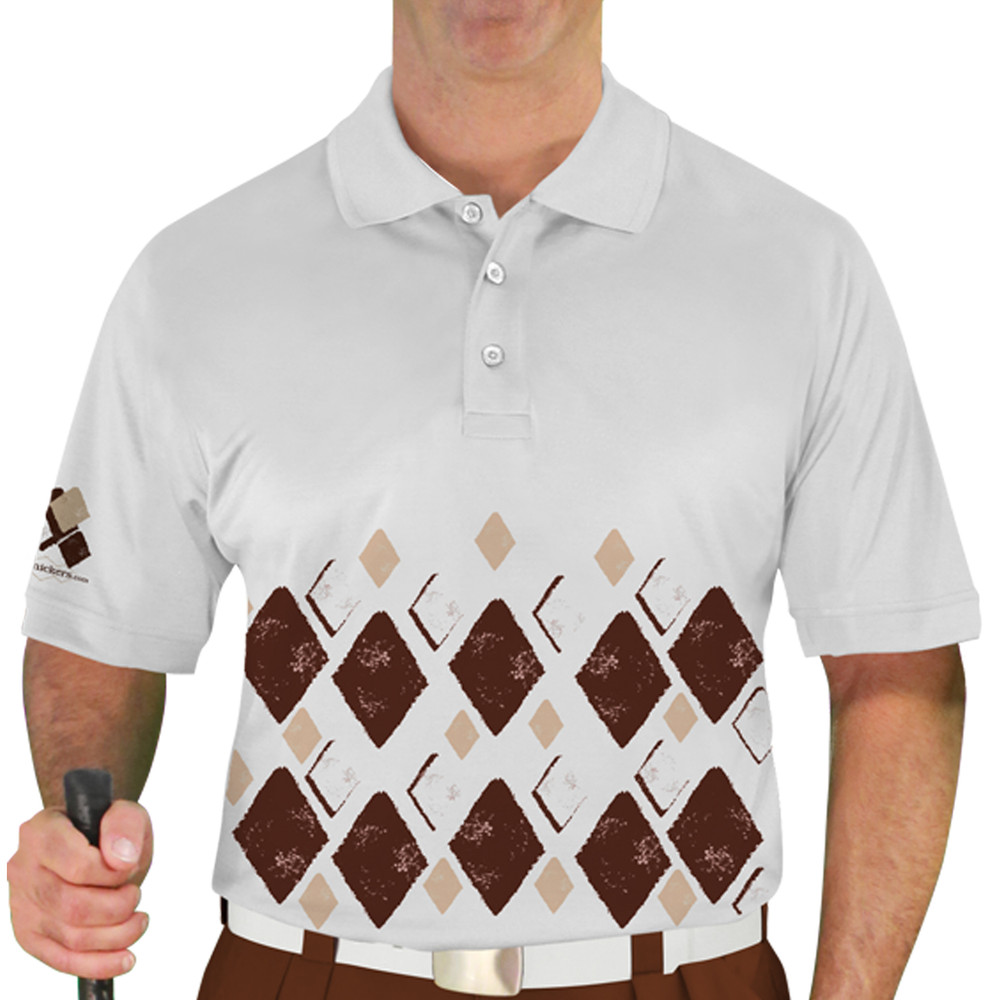Mens Argyle Arcadia Golf Shirt - RR: Brown/Khaki/White