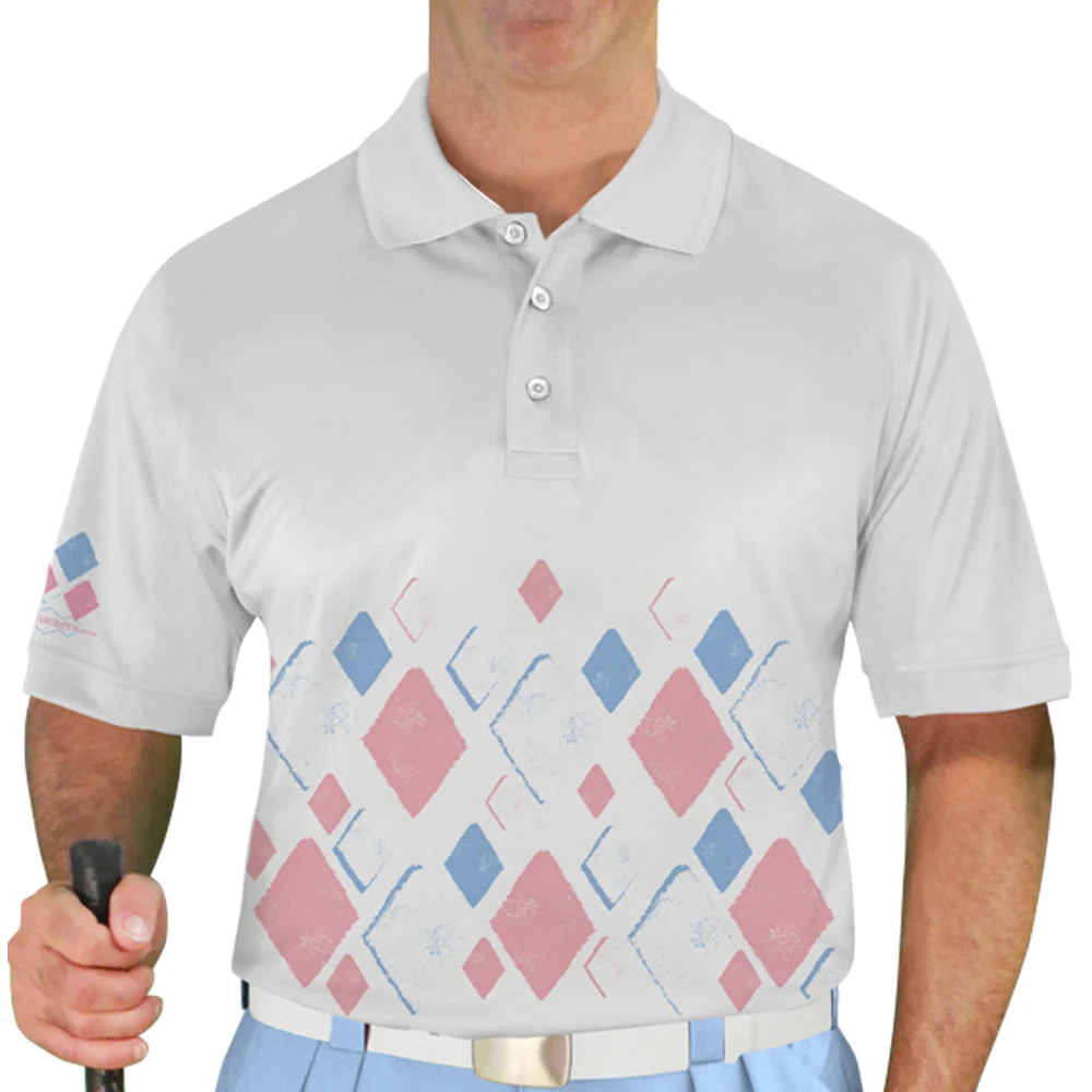 Mens Argyle Arcadia Golf Shirt - TT: White/Pink/Light Blue
