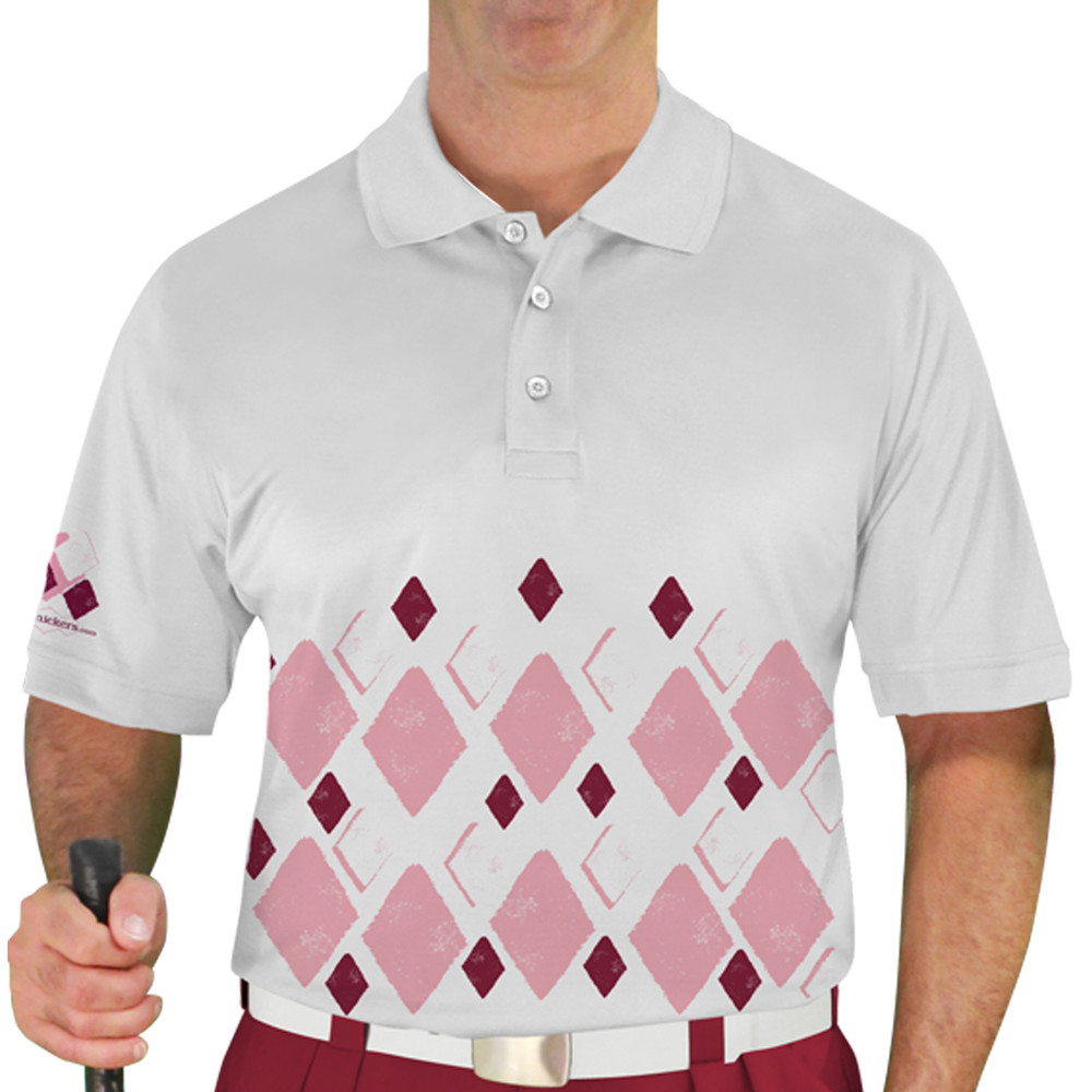 Mens Argyle Arcadia Golf Shirt - VVV: Pink/Maroon/White