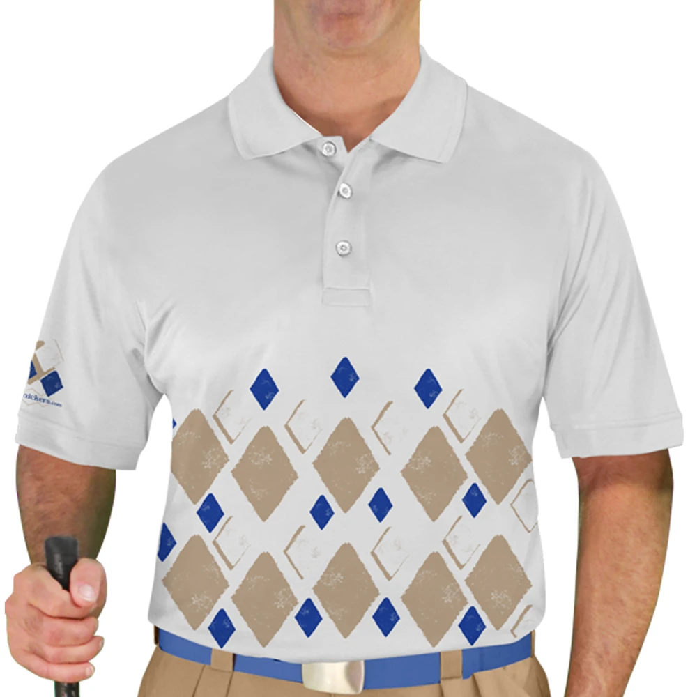 Mens Argyle Arcadia Golf Shirt - WWWW: Khaki/Royal/White