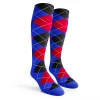 Argyle Socks - Ladies Over-the-Calf - 5J: Royal/Red/Black