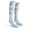 Youth Over the Calf Argyle Socks Light Blue and White