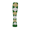 Mens Over the Calf Argyle Sock Dark Green, Khaki and White 360 View