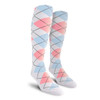 Ladies Over the Calf Argyle Socks White, Pink and Light Blue