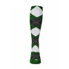 Ladies Over the Calf Argyle Sock Dark Green, Black and White 360 View