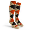 Argyle Socks - Mens Over-the-Calf - QQQQ: Natural/Black/Orange