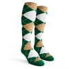 Youth Over the Calf Argyle Socks Dark Green, Khaki and White