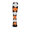 Mens Over the Calf Argyle Sock Black, Orange and White 360 View