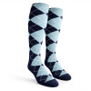 Ladies Over the Calf Argyle Socks Navy and Light Blue