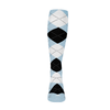 Ladies Over the Calf Argyle Sock Light Blue, Black and White 360 View