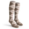 Argyle Socks - Mens Over-the-Calf - N: Taupe/White
