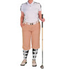 Ladies Sports Microfiber Duel Tone Wedge White and Black Shirt with Khaki Golf Knickers and Black and White Argyle Socks