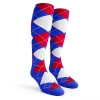 Ladies Over the Calf Argyle Socks Royal Blue, Red and White