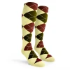 Ladies Over the Calf Argyle Socks Butter, Olive and Brown