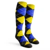 Ladies Over the Calf Argyle Socks Black, Royal Blue and Yellow