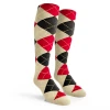 Ladies Over the Calf Argyle Socks Natural, Black and Red