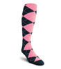 Mens Over the Calf Argyle Sock Navy and Pink