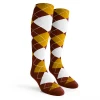 Ladies Over the Calf Argyle Socks Brown, Gold and White