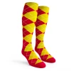 Ladies Over the Calf Argyle Socks Red and Yellow