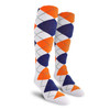 Mens Over the Calf Argyle Socks White, Royal Blue and Orange