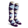 Youth Over the Calf Argyle Socks Purple, Light Blue and White