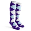 Youth Over the Calf Argyle Socks Purple, Light Blue and White