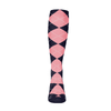 Ladies Over the Calf Argyle Sock Navy and Pink 360 view