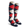 Ladies Over the Calf Argyle Socks Navy, Red and White