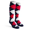 Ladies Over the Calf Argyle Socks Navy, Red and White
