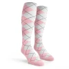 Ladies Over the Calf Argyle Socks Pink and White