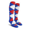 Mens Over the Calf Argyle Socks Royal Blue, Red and White